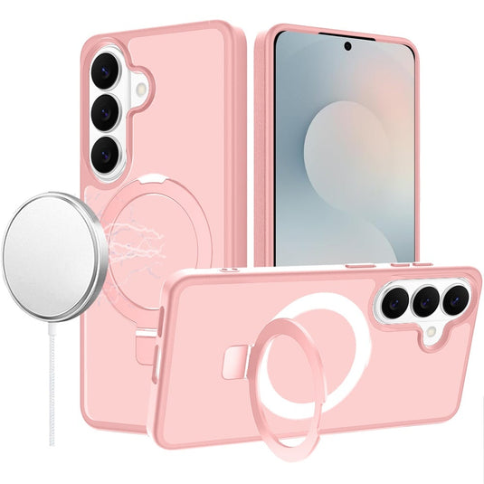 For Samsung s26 Magnetic Matching Ring Stand Full Rotation Matte Hybrid - Light Pink