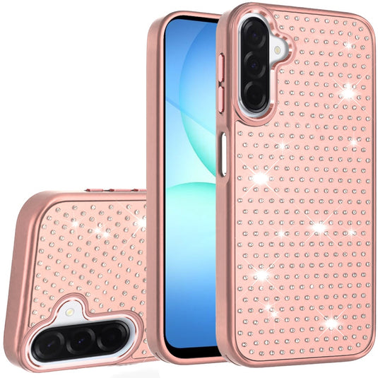 For Samsung A17 5G Beautiful Diamond Metallic Design Metal Chrome Edged Hybrid - Rose Gold