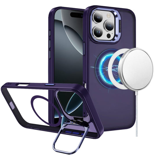 For iPhone 16 Pro Max 6.9 inch Fearless Tough HQ Metallic Hybrid with Camera Ring Stand [Magnetic Circle] Case - Dark Purple