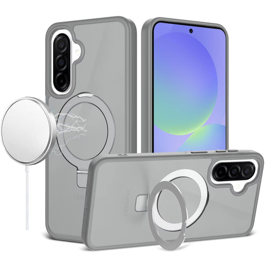 For Samsung Galaxy A37 Magnetic Matching Ring Stand Full Rotation Matte Hybrid - Grey
