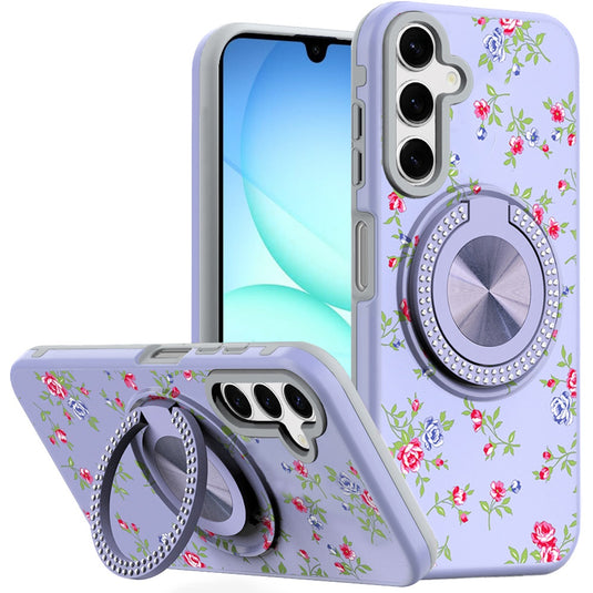 For Samsung A17 5G Metal Diamond CD Pattern Design Matte Finished Hybrid with Rotational Ring [Car Mount Friendly] Case - 9
