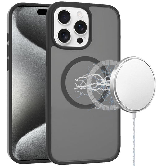 For iP15 Pro Max [Magnetic Circle] Smooth Safe Matte Feel Hybrid Case - Black