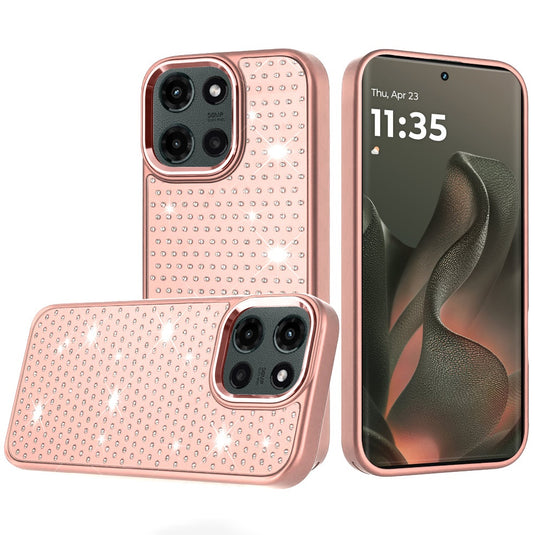 For Motorola Edge 2025 Beautiful Diamond Metallic Design Metal Chrome Edged Hybrid - Rose Gold