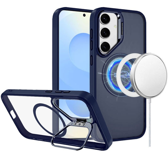 For Samsung s25 Plus/s24 Plus Fearless Tough HQ Metallic Hybrid with Camera Ring Stand [Magnetic Circle] Case - Navy Blue