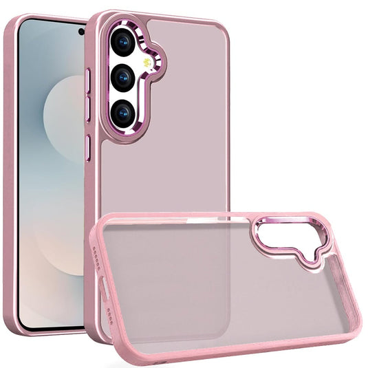 For Samsung s26 Plus Polished Oil Thick Acrylic Metal Button Hybrid Case Cover - Light Pink