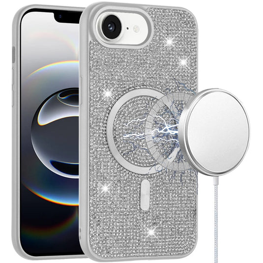 For iPhone 17E / 16E / SE4 Diamond [Magnetic Circle] with CD Pattern Hybrid - White
