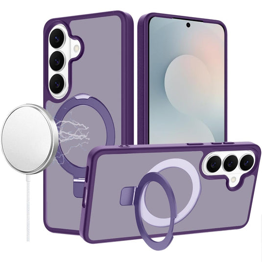 For Samsung s26 Magnetic Matching Ring Stand Full Rotation Matte Hybrid - Dark Purple