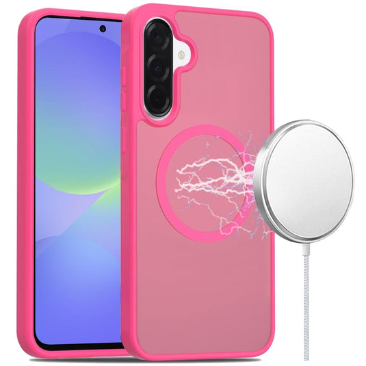 For Samsung Galaxy A37 [Magnetic Circle] Smooth Safe Matte Feel Hybrid Case - Hot Pink