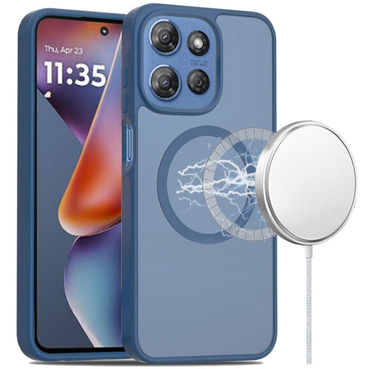 For Motorola Moto G 5G 2025 [Magnetic Circle] Smooth Safe Matte Feel Hybrid Case - Navy Blue