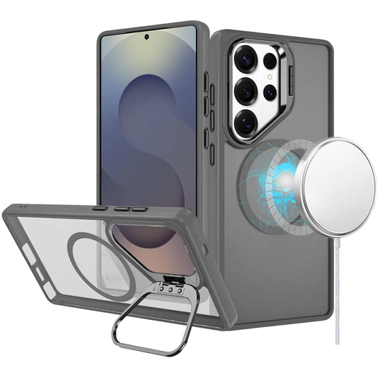 For Samsung s25 Ultra Fearless Tough HQ Metallic Hybrid with Camera Ring Stand [Magnetic Circle] Case - Gray