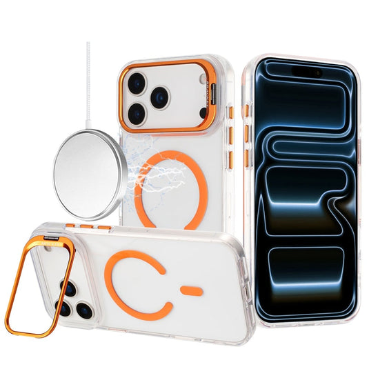 For iPhone 17 Pro Transparent HQ Hybrid with Metallic Camera Stand Magnetic Ring Case - Cosmic Orange