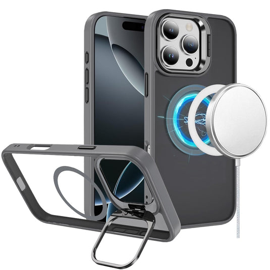 For iPhone 16 Pro Max 6.9 inch Fearless Tough HQ Metallic Hybrid with Camera Ring Stand [Magnetic Circle] Case - Gray