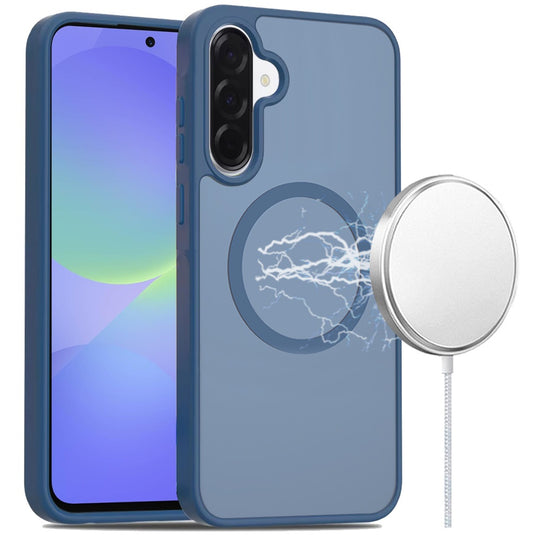For Samsung Galaxy A37 [Magnetic Circle] Smooth Safe Matte Feel Hybrid Case - Navy Blue