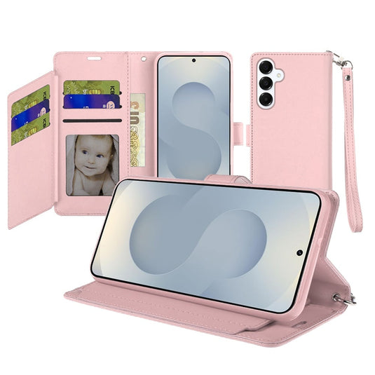 For Samsung s26 Wallet ID Card Holder Case Cover - Rose Gold