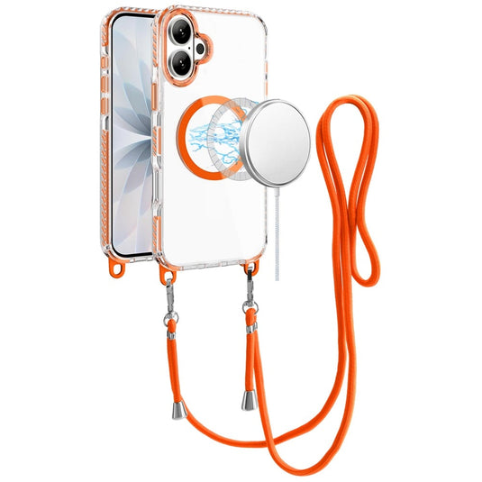 For iPhone 17 Transparent HQ Clear Line Design Edged Hybrid [Magnetic Circle] with Matching Lanyard - Cosmic Orange