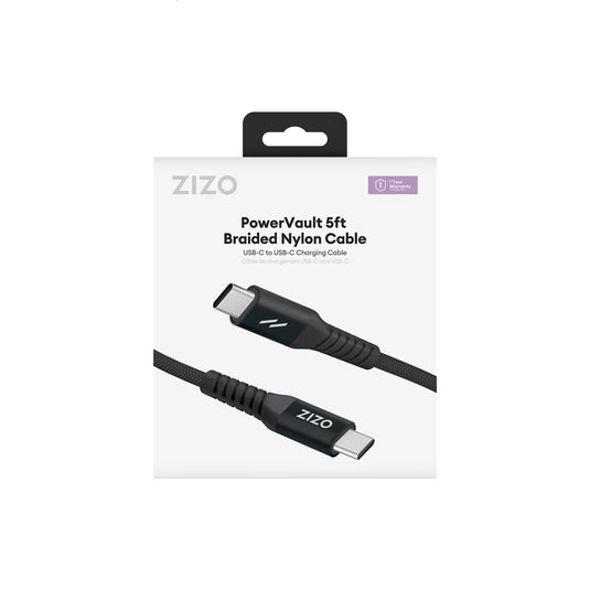 ZIZO PowerVault 5FT Braided Nylon USB-C Cable - White