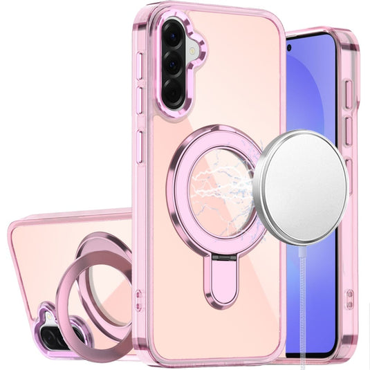 For Samsung Galaxy A37 CHROME HQ Rotational Magnetic Ring Hybrid - Light Pink