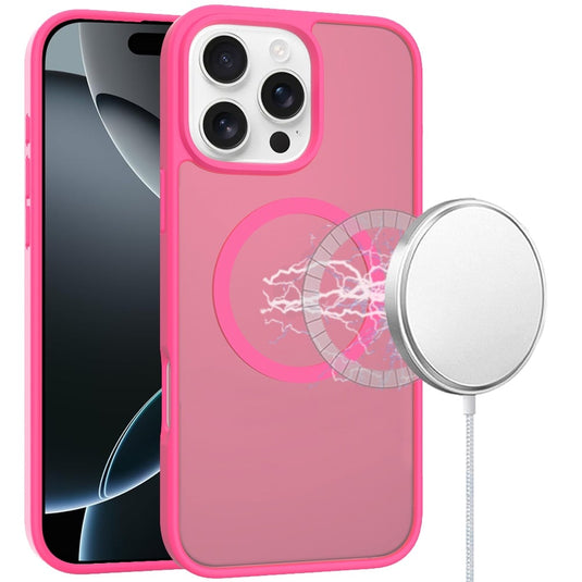 For iPhone 16 Pro Max 6.9 inch [Magnetic Circle] Smooth Safe Matte Feel Hybrid Case - Hot Pink
