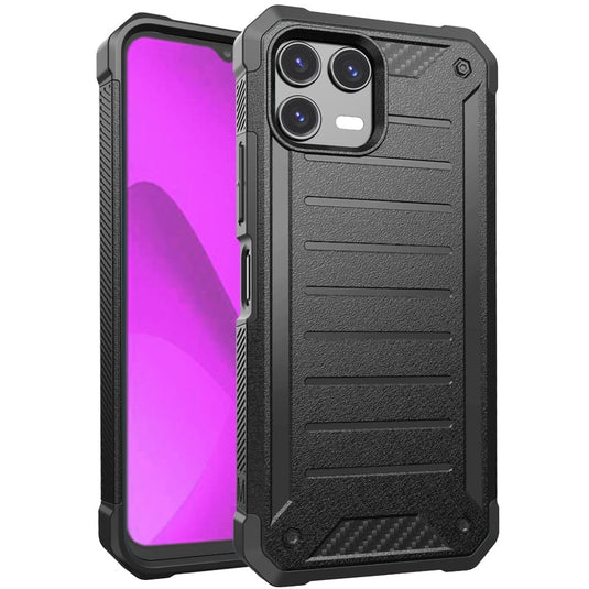 For Revvl 8 Pro Premium Tough Lined Design Hybrid Case Cover - Black