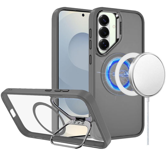 For Samsung s26 Plus Fearless Tough HQ Metallic Hybrid with Camera Ring Stand [Magnetic Circle] Case - Gray