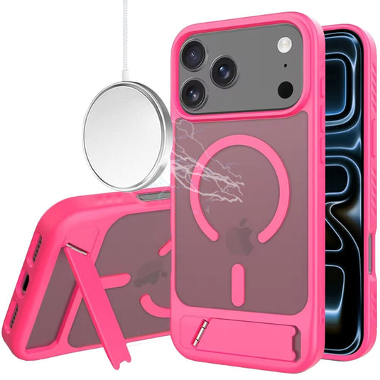 For iPhone 17 Pro Matte Magnetic Hybrid with Metal Kickstand Case - Hot Pink
