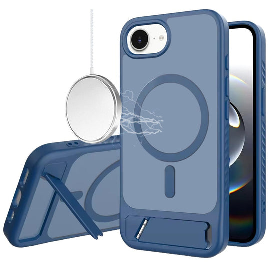 For iPhone 17E / 16E / SE4 Matte Magnetic Hybrid with Metal Kickstand Case - Royal blue