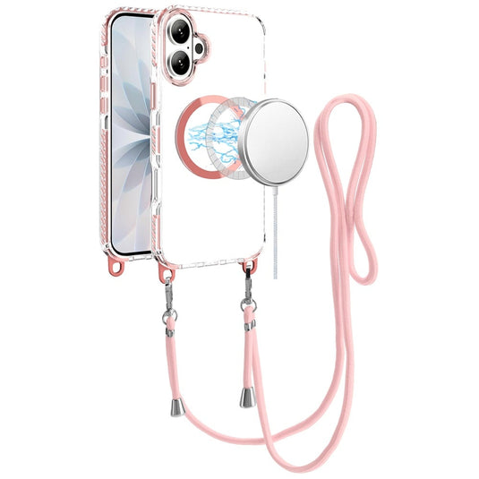 For iPhone 17 Transparent HQ Clear Line Design Edged Hybrid [Magnetic Circle] with Matching Lanyard - Light Pink