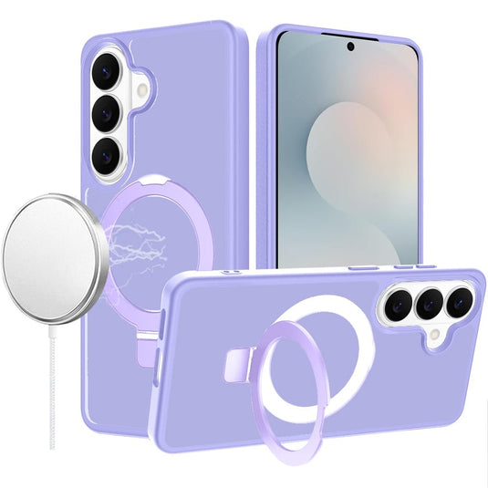 For Samsung s26 Magnetic Matching Ring Stand Full Rotation Matte Hybrid - Light Purple