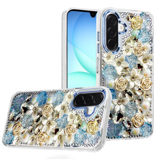 For Samsung A17 5G Muti-Color Rose Bling Stones Ornaments Case - Blue
