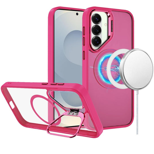 For Samsung s26 Plus Fearless Tough HQ Metallic Hybrid with Camera Ring Stand [Magnetic Circle] Case - Hot Pink