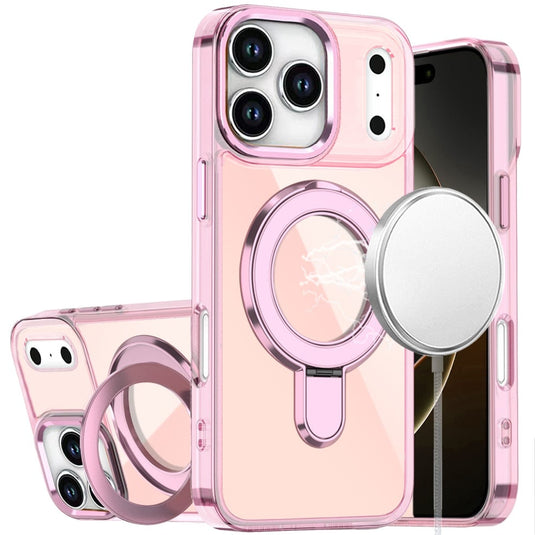 For iPhone 17 Pro CHROME HQ Rotational Magnetic Ring Hybrid - Light Pink