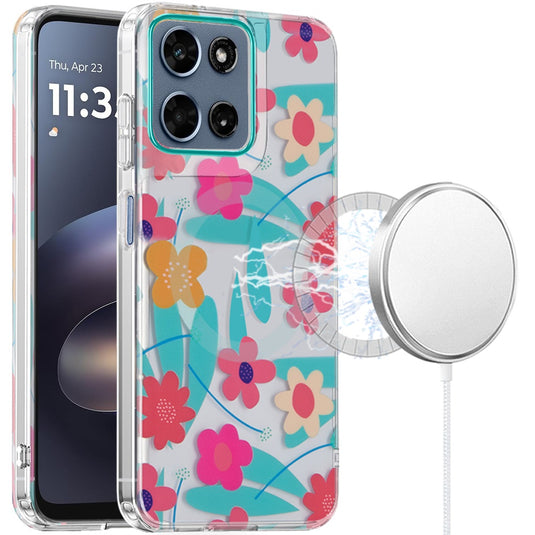 For Moto G 5G 2025/2026 / G PLAY 2026 Double layers IMD case with magsafe - Pastel Floral Blue