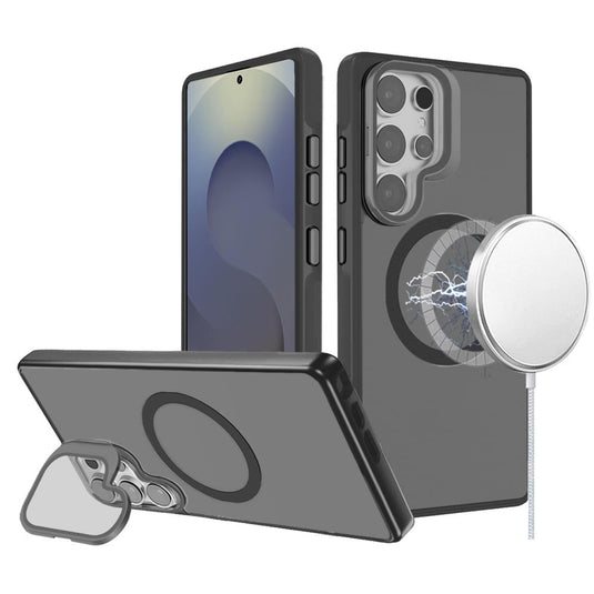 For Samsung s26 Ultra Frame Aluminium Camera Stand Metallic Buttons [Magnetic Circle] Tough HQ Hybrid Case - Black