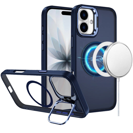 For iPhone 17 Fearless Tough HQ Metallic Hybrid with Camera Ring Stand [Magnetic Circle] Case - Navy Blue