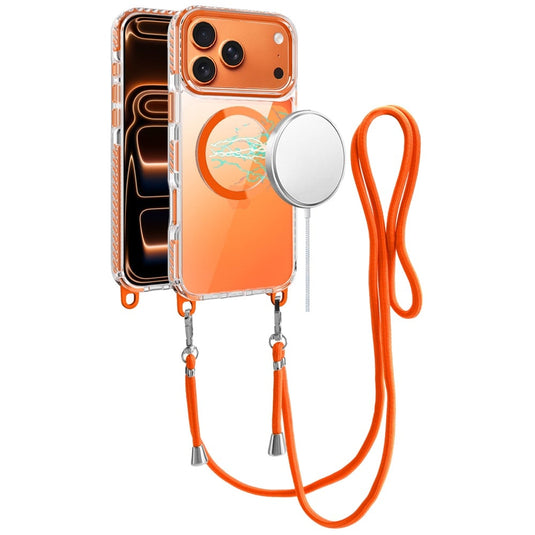 For iPhone 17 Pro Max Transparent HQ Clear Line Design Edged Hybrid [Magnetic Circle] with Matching Lanyard - Cosmic Orange