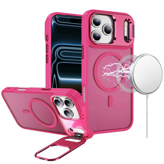 For iPhone 17 Pro Max Fearless Tough HQ Metallic Hybrid with Camera Ring Stand [Magnetic Circle] Case - Hot Pink