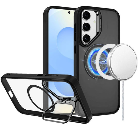 For Samsung s25 Plus/s24 Plus Fearless Tough HQ Metallic Hybrid with Camera Ring Stand [Magnetic Circle] Case - Black