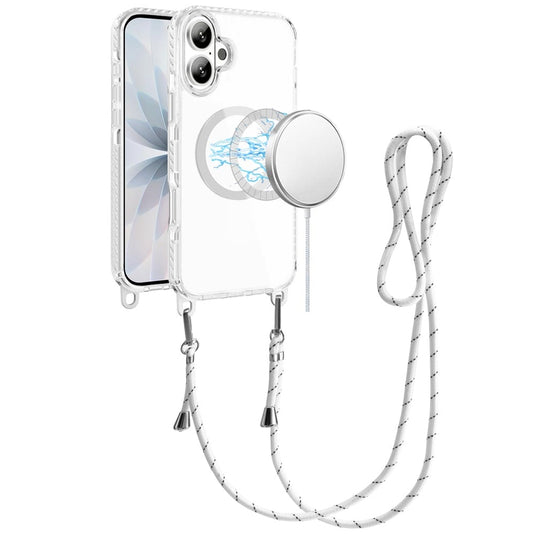 For iPhone 17 Transparent HQ Clear Line Design Edged Hybrid [Magnetic Circle] with Matching Lanyard - White