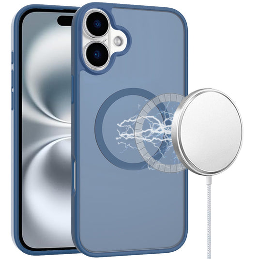 For iPhone 16 6.1 inch [Magnetic Circle] Smooth Safe Matte Feel Hybrid Case - Navy Blue