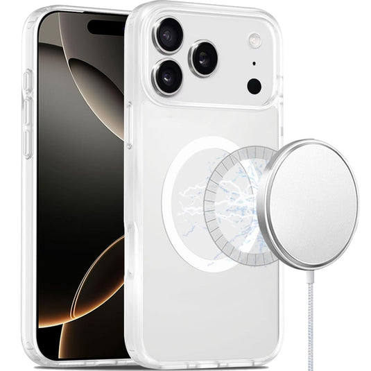 For iPhone 17 Pro Max [Magnetic Circle] Smooth Safe Matte Feel Hybrid Case - Clear