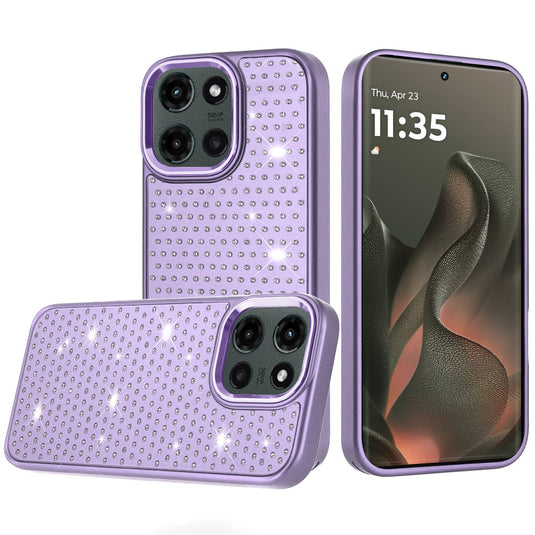 For Motorola Edge 2025 Beautiful Diamond Metallic Design Metal Chrome Edged Hybrid - Purple