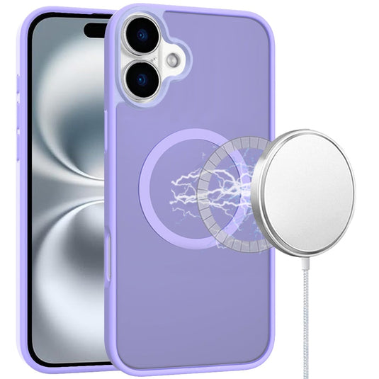 For iPhone 16 6.1 inch [Magnetic Circle] Smooth Safe Matte Feel Hybrid Case - Light Purple