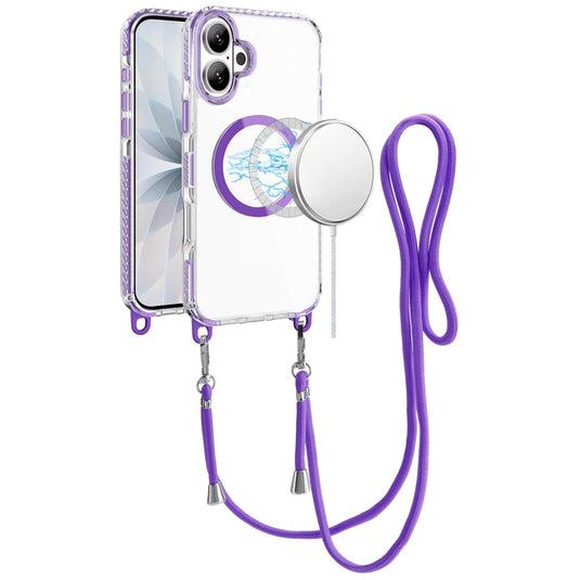 For iPhone 17 Transparent HQ Clear Line Design Edged Hybrid [Magnetic Circle] with Matching Lanyard - Dark Purple