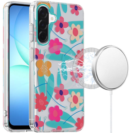 For Samsung A17 5G Double layers IMD case with magsafe - Pastel Floral Blue