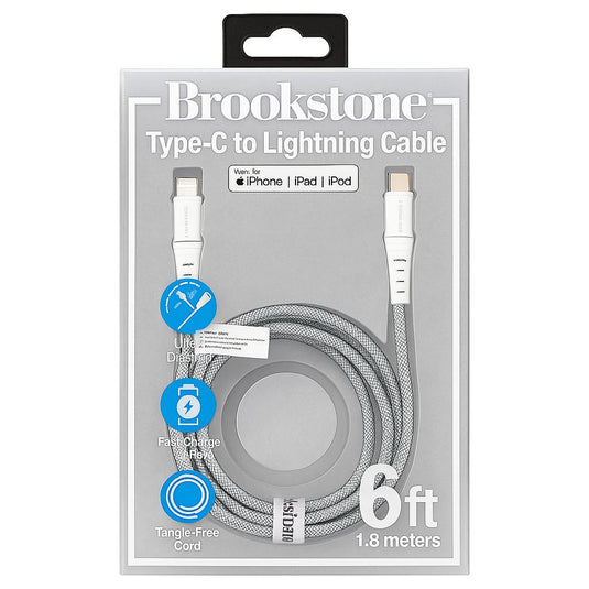 BROOKSTONE [CABLE] (USB-TypeC to LIGHTNING 6FT WHITE) - MFI CERTIFIED LIGHTNING FAST CHARGING - (LANE D8 ITEM 35)