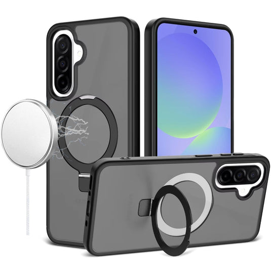 For Samsung Galaxy A37 Magnetic Matching Ring Stand Full Rotation Matte Hybrid - Black