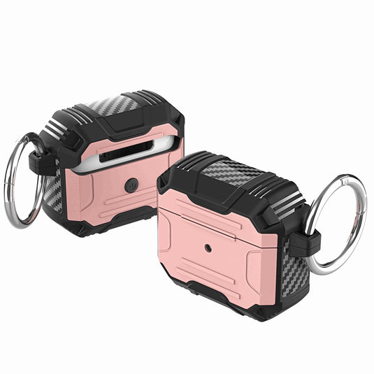 For AirPods 4 Rugged ShockProof Hybrid With Metal Hook Case Cover - Rose Gold