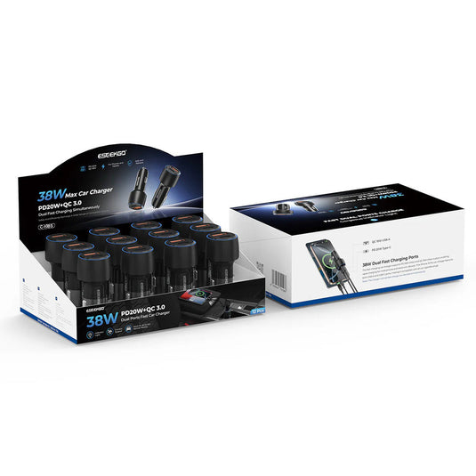 12 PIECES IN A BOX - ESEEKGO C-10BS USB+Type-C 38W Dual Ports Car charger Set 12pcs (LANE B2 ESEEKGO#47)