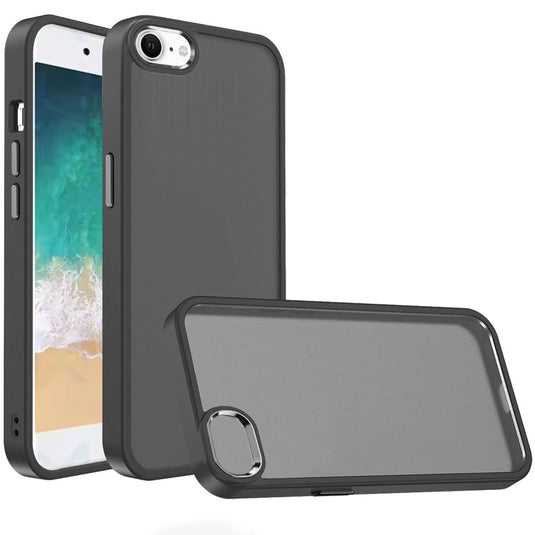 For iPhone 17E / 16E / SE4 Polished Oil Thick Acrylic Metal Button Hybrid Case Cover - Black