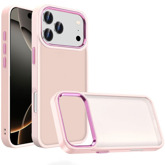 For iPhone 17 Pro Polished Oil Thick Acrylic Metal Button Hybrid Case Cover - Light Pink